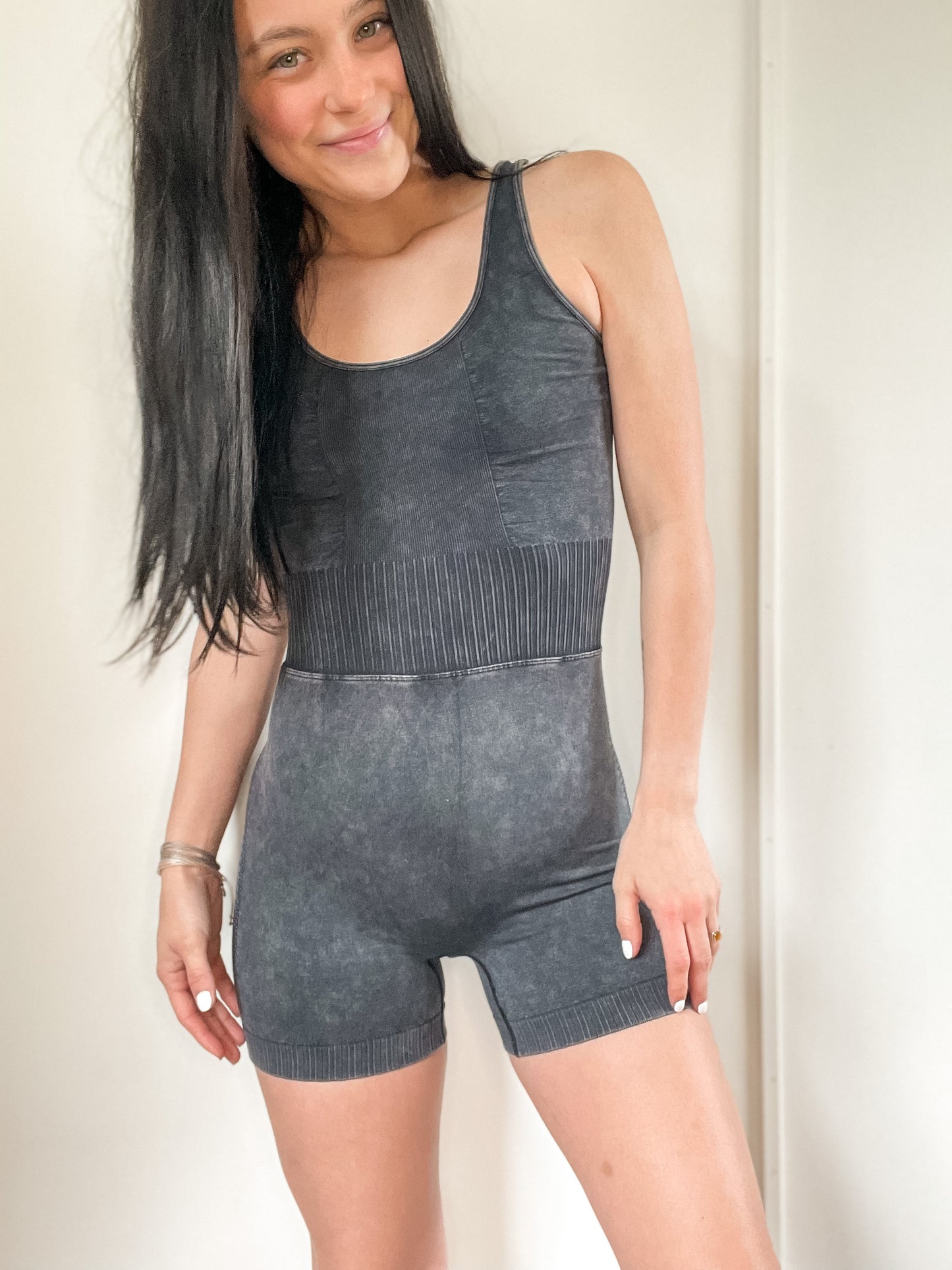 Washed Sports Romper [Black]